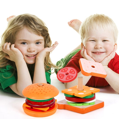 Children Simulation Wooden Pretend Play Puzzle Food Matching Toys, Hamburger, Sandwich