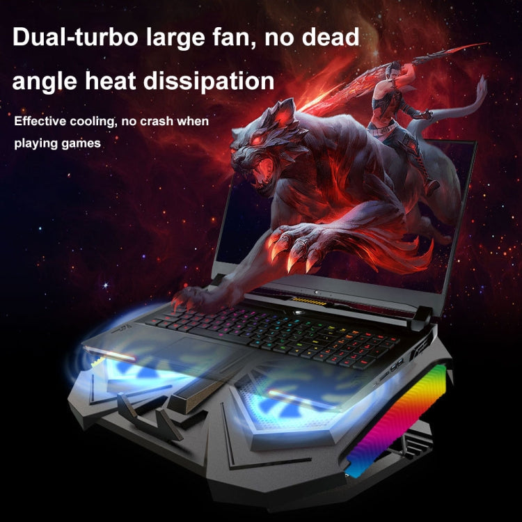 YL-017 2-Fans RGB Lighting Effect Silent Adjustable Speed Laptop Cooling Stand, YL-017 2-Fans