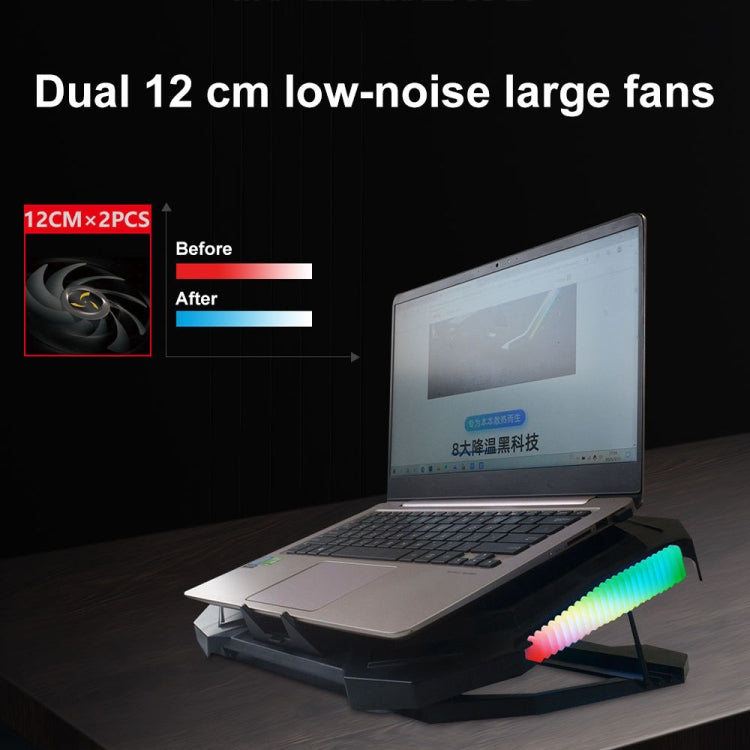 YL-017 2-Fans RGB Lighting Effect Silent Adjustable Speed Laptop Cooling Stand, YL-017 2-Fans
