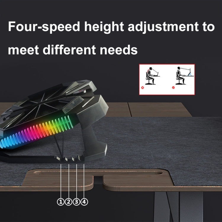 YL-017 2-Fans RGB Lighting Effect Silent Adjustable Speed Laptop Cooling Stand, YL-017 2-Fans