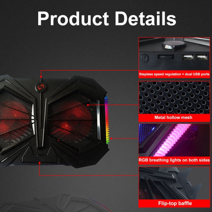 YL-017 2-Fans RGB Lighting Effect Silent Adjustable Speed Laptop Cooling Stand, YL-017 2-Fans