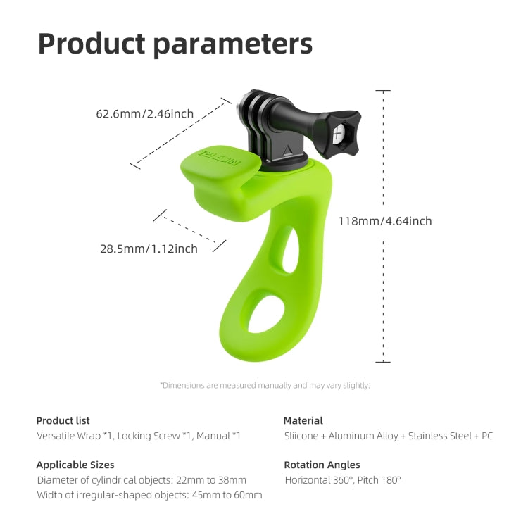 TELESIN Action Camera Mount Silicone Adjustable Mini Flexible Bracket For GoPro HERO / Insta360 / DJI Action Camera, Gray, Green, Orange, Black