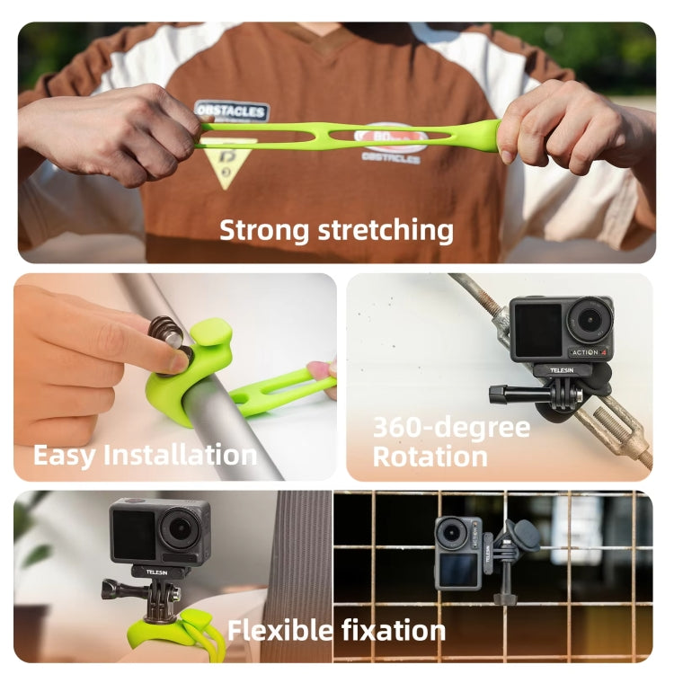 TELESIN Action Camera Mount Silicone Adjustable Mini Flexible Bracket For GoPro HERO / Insta360 / DJI Action Camera, Gray, Green, Orange, Black