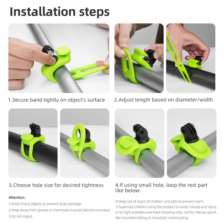 TELESIN Action Camera Mount Silicone Adjustable Mini Flexible Bracket For GoPro HERO / Insta360 / DJI Action Camera, Gray, Green, Orange, Black