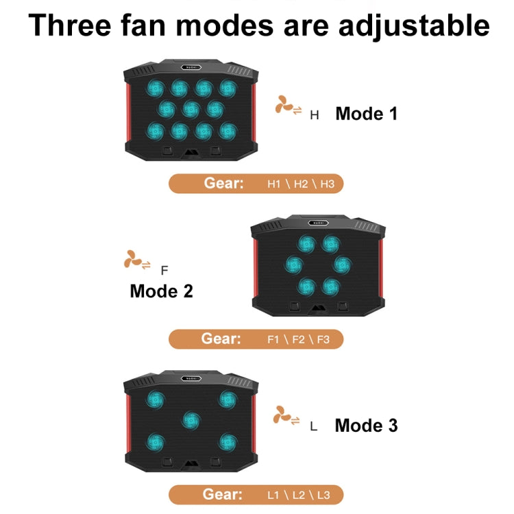NUOXI X100 11-Fans LED Screen Adjustable Laptop Radiator Cooling Rack, X100 11-Fans