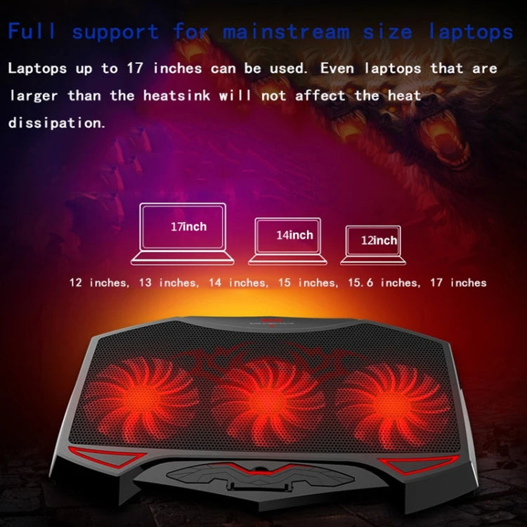 NUOXI 3-fans LED Light Adjustable Laptop Radiator Cooling Rack, 3-fans