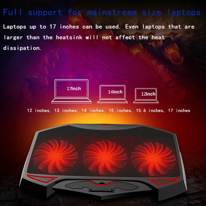 NUOXI 3-fans LED Light Adjustable Laptop Radiator Cooling Rack, 3-fans