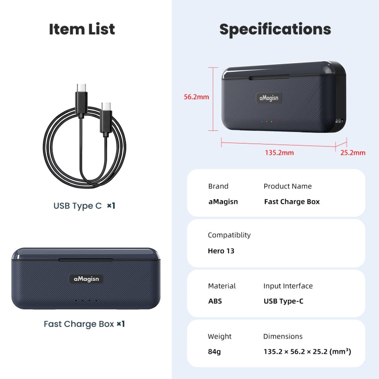 For GoPro HERO13 Black aMagisn Battery Charging Box Triple Slot Charging Case, For GoPro HERO13