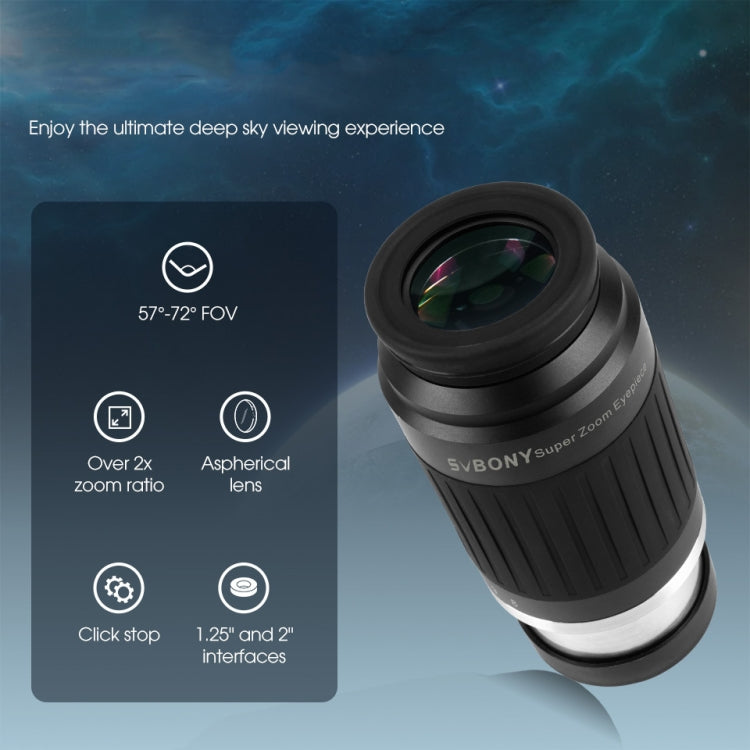 SVBONY SV230 1.25/2 Inch Universal Astronomy Wide Angle Zoom Eyepiece 8-20mm 57-72 Degrees, SV230