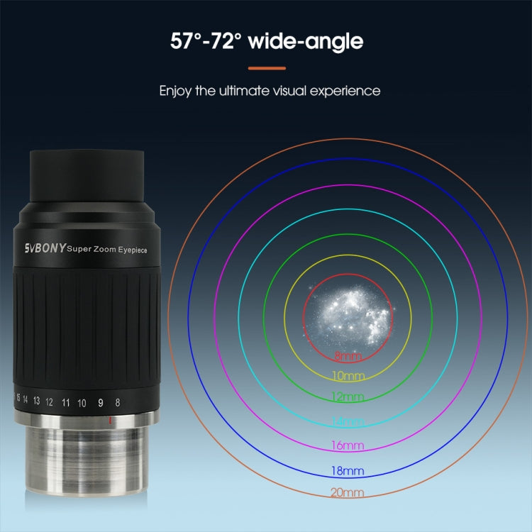 SVBONY SV230 1.25/2 Inch Universal Astronomy Wide Angle Zoom Eyepiece 8-20mm 57-72 Degrees, SV230