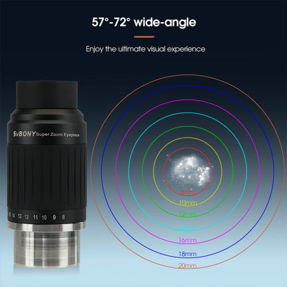 SVBONY SV230 1.25/2 Inch Universal Astronomy Wide Angle Zoom Eyepiece 8-20mm 57-72 Degrees, SV230