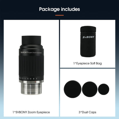SVBONY SV230 1.25/2 Inch Universal Astronomy Wide Angle Zoom Eyepiece 8-20mm 57-72 Degrees, SV230