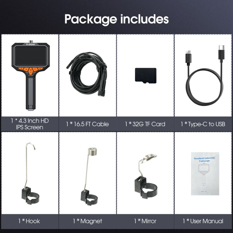 SVBONY SM501 Industrial Borescope 2 Megapixel HD 4.3-inch IP67 Waterproof Probe