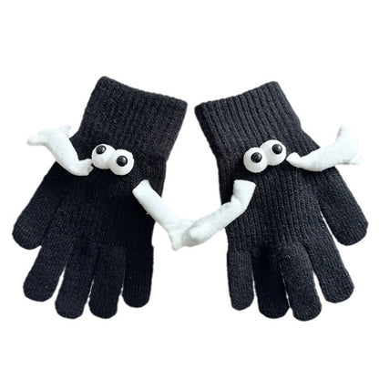 Fall Winter Couple Students Magnetic Warm Gloves Cute Dolls Outdoor Hand In Hand Mittens, Average