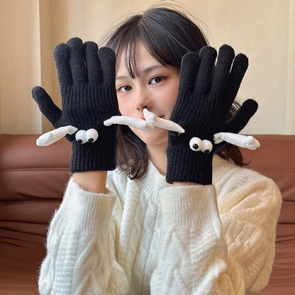 Fall Winter Couple Students Magnetic Warm Gloves Cute Dolls Outdoor Hand In Hand Mittens, Average