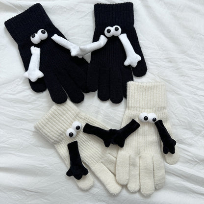 Fall Winter Couple Students Magnetic Warm Gloves Cute Dolls Outdoor Hand In Hand Mittens, Average