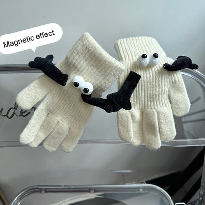 Fall Winter Couple Students Magnetic Warm Gloves Cute Dolls Outdoor Hand In Hand Mittens, Average