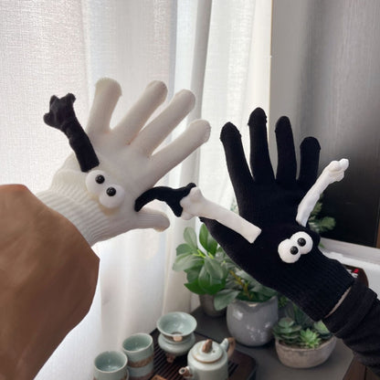 Fall Winter Couple Students Magnetic Warm Gloves Cute Dolls Outdoor Hand In Hand Mittens, Average