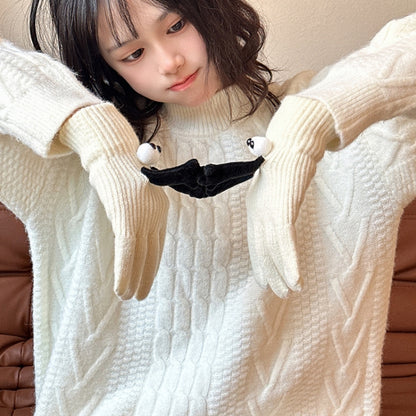 Fall Winter Couple Students Magnetic Warm Gloves Cute Dolls Outdoor Hand In Hand Mittens, Average
