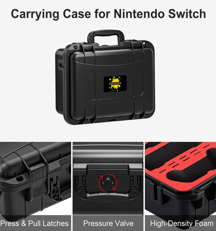 DEVASO For Switch / OLED IP67 Waterproof Storage Case Hardshell Bag, Orange Blue, Black White, Black, Orange Blue+Shoulder Strap, Black White+Shoulder Strap, Black+Shoulder Strap