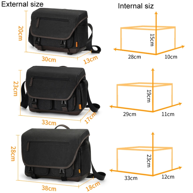 Cwatcun D142 Vintage Camera Bag Shoulder Messenger Bag Camera Digital Storage Bag, Small Black, Medium Black, Large Black