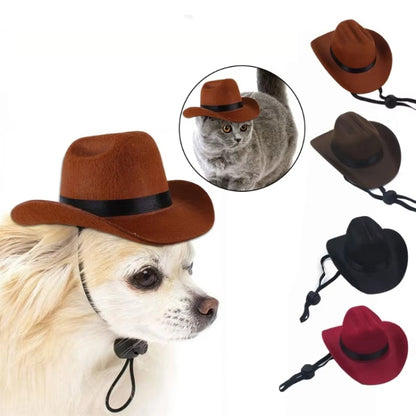 Adjustable Pet Cowboy Hat Dog Cosplay Cap Holiday Costume Party Decoration, S, M
