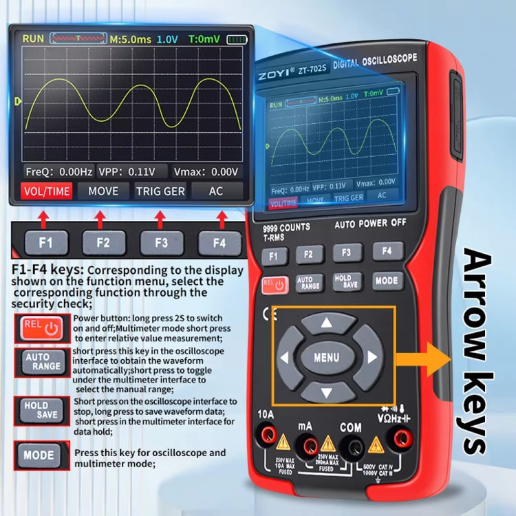 ZOYI Color Screen Multifunctional Handheld Digital Oscilloscope Multimeter, ZT702S