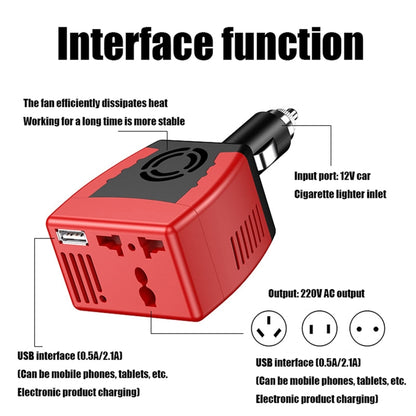 75W Car Inverter Voltage Conversion USB Port Charger, 12V To 220V 0.5A Red, 12V To 110V 0.5A Red, 12V To 220V 0.5A Black, 12 To 110V 0.5A Black, 12V To 220V 2.1A Red, 12V To 110V 2.1A Black, 12V To 220V 2.1A Black, 12V To 110V 2.1A Red