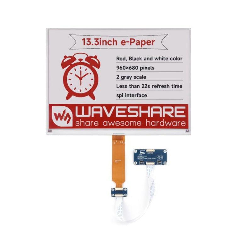 Waveshare 13.3inch 960×680 Pixels SPI Communication E-Ink Display, Module Version