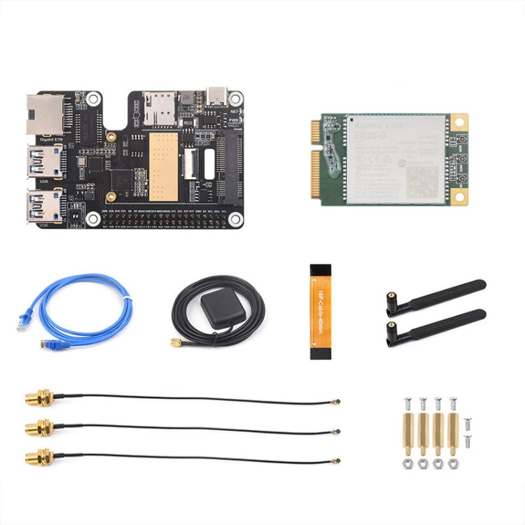 Waveshare For Raspberry Pi 5 PCIe to MiniPCIe / Gigabit Ethernet / USB 3.2 Gen1 HAT, No Accessories, SIM7600G-H, EG25-G