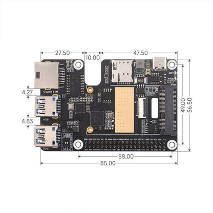 Waveshare For Raspberry Pi 5 PCIe to MiniPCIe / Gigabit Ethernet / USB 3.2 Gen1 HAT, No Accessories, SIM7600G-H, EG25-G