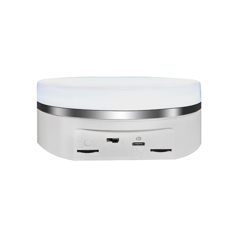 Intelligent Colourful Light Electric Speed Contro Round 360 Degree Rotating Plate Display Table, White Plug-in, White Charging
