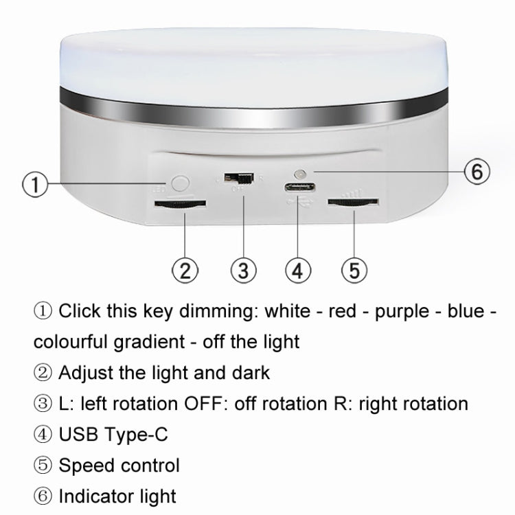 Intelligent Colourful Light Electric Speed Contro Round 360 Degree Rotating Plate Display Table, White Plug-in, White Charging