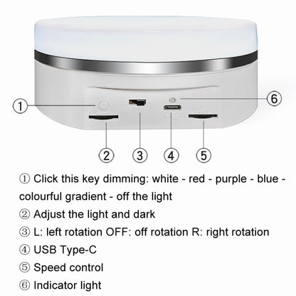Intelligent Colourful Light Electric Speed Contro Round 360 Degree Rotating Plate Display Table, White Plug-in, White Charging