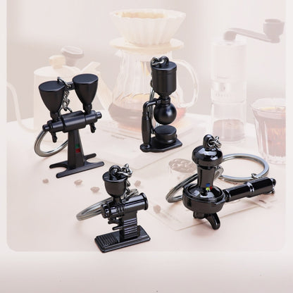 Mini Metal Keychain Coffee Utensils Decorative Pendant, Powder Hammer Silver, Powder Hammer Black, Spoon Silver, Spoon Black, Handle Silver, Handle Black, Coffee Cup Black, Coffee Cup Rose Gold, Moka Pot Black, Moka Pot Silver, Gooseneck Pot Black