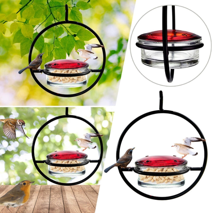 Outdoor Courtyard Garden Hanging Metal Bird Feeder, Black, Red