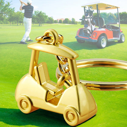 Three- Dimensional Simulation Golf Ball Car Keychain Decorative Pendant, Gold, Silver
