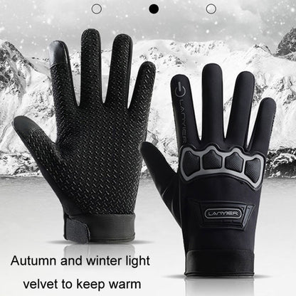 LANYIER Fall Winter Motorcycle Outdoor Riding Gloves Men Velvet Warm Non-slip Touch Screen Windproof Gloves, Average
