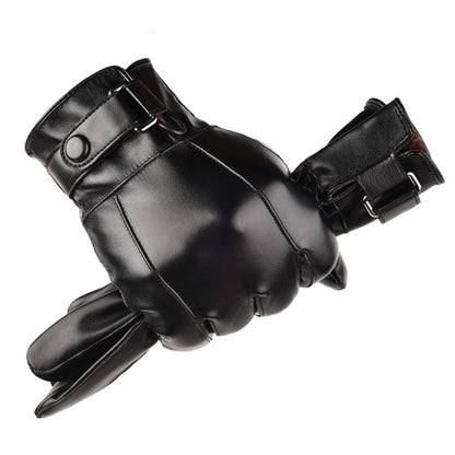 Fall Winter Men Leather Gloves PU Velvet Warm Riding Driving Touchscreen Gloves, Average