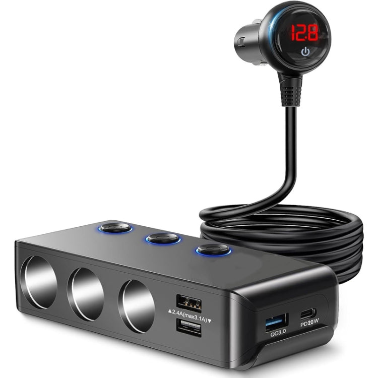 QC3.0/PD Fast Charging 7 In 1 Car Cigarette Lighter With Display, TR30P