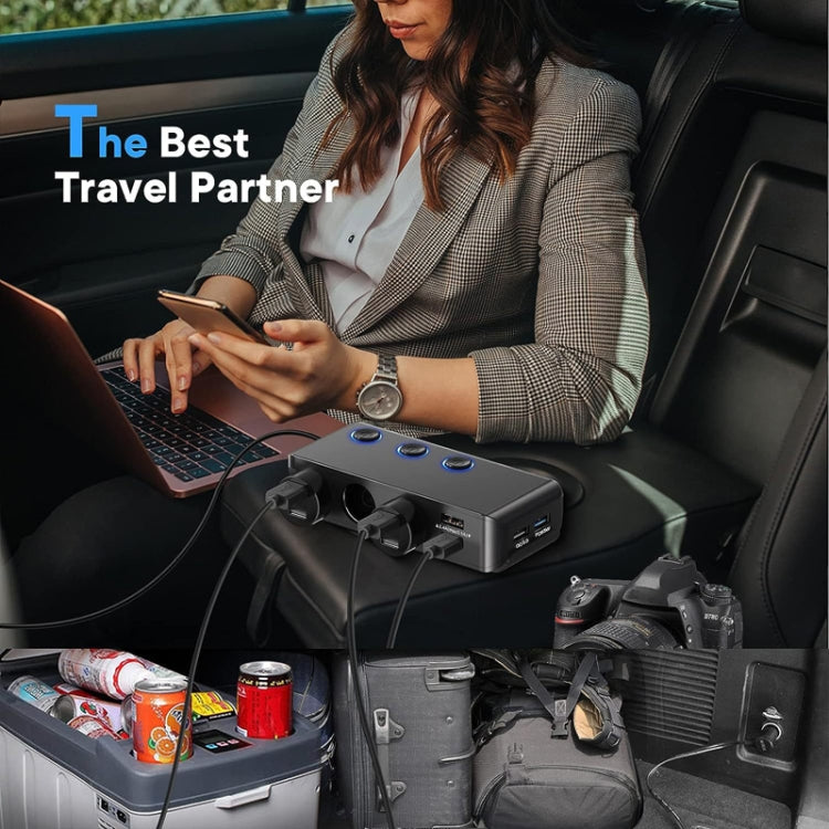 QC3.0/PD Fast Charging 7 In 1 Car Cigarette Lighter With Display, TR30P