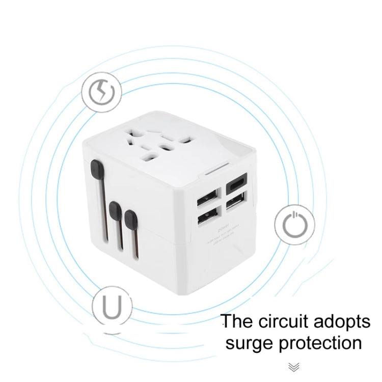 3 x USB & 1 x USB-C / Type-C Travel Plug Adapter International Universal Charging Block, HHT520 Black, HHT520  White