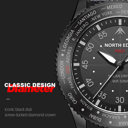 NORTH EDGE Men Light-powered Waterproof Sports Luminous Quartz Watch