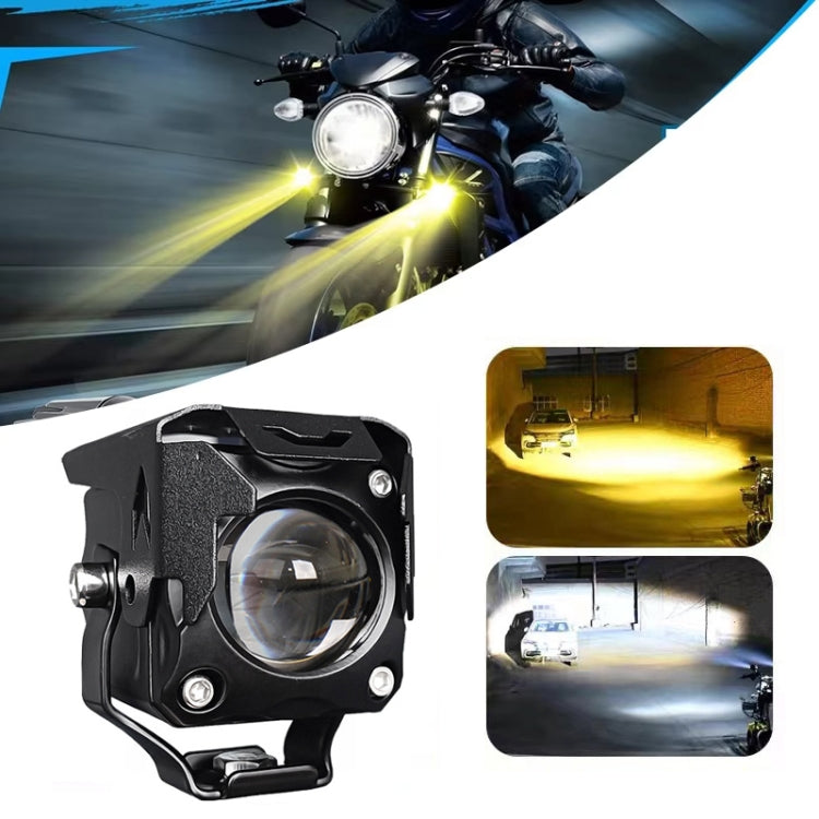 20W Motorcycle LED Headlight Auxiliary Spotlight Lens Dual Color Fog Light