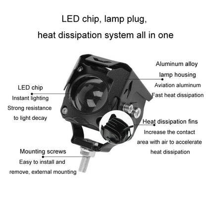 20W Motorcycle LED Headlight Auxiliary Spotlight Lens Dual Color Fog Light