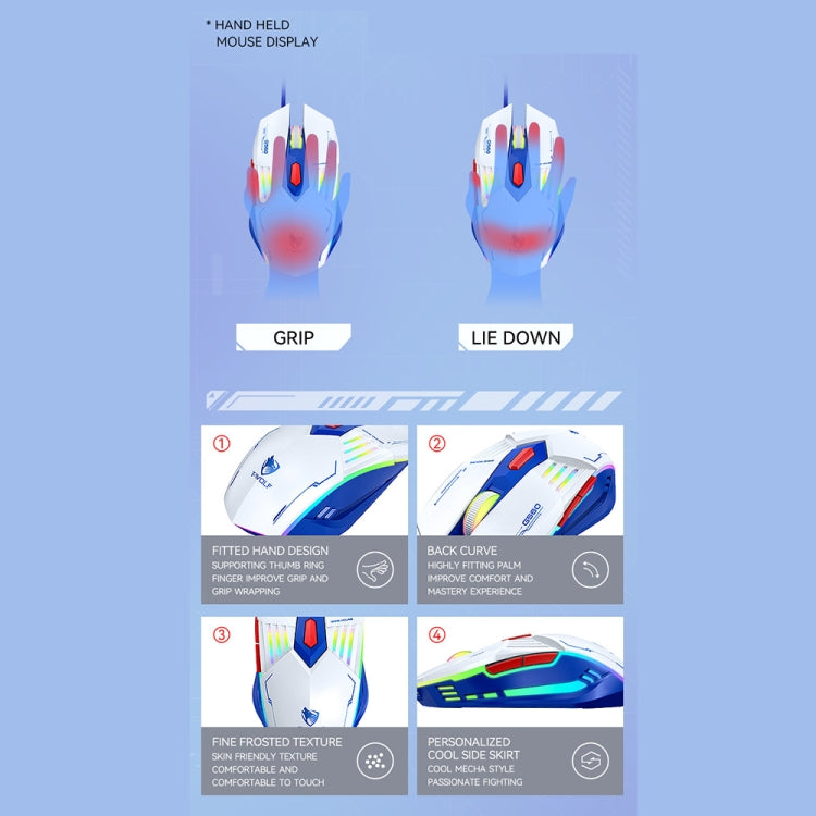 T-WOLF G560 6-keys Cool Breathing Light Gaming Wired Mouse Mechanical Office Silent Mouse