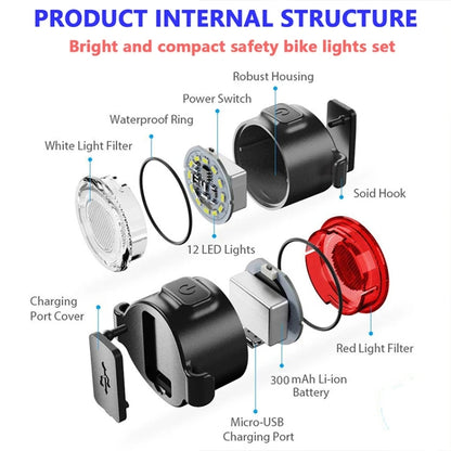 USB High Bright Bicycle Tail Light MTB Headlight Night Riding Safety Warning Light Cycling Equipment