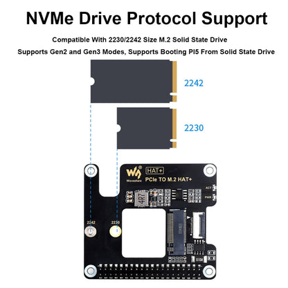 Waveshare For Raspberry Pi 5 PCIe To M.2 Adapter, NVMe Protocol M.2 SSD, Basic Kit