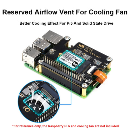 Waveshare For Raspberry Pi 5 PCIe To M.2 Adapter, NVMe Protocol M.2 SSD, Basic Kit