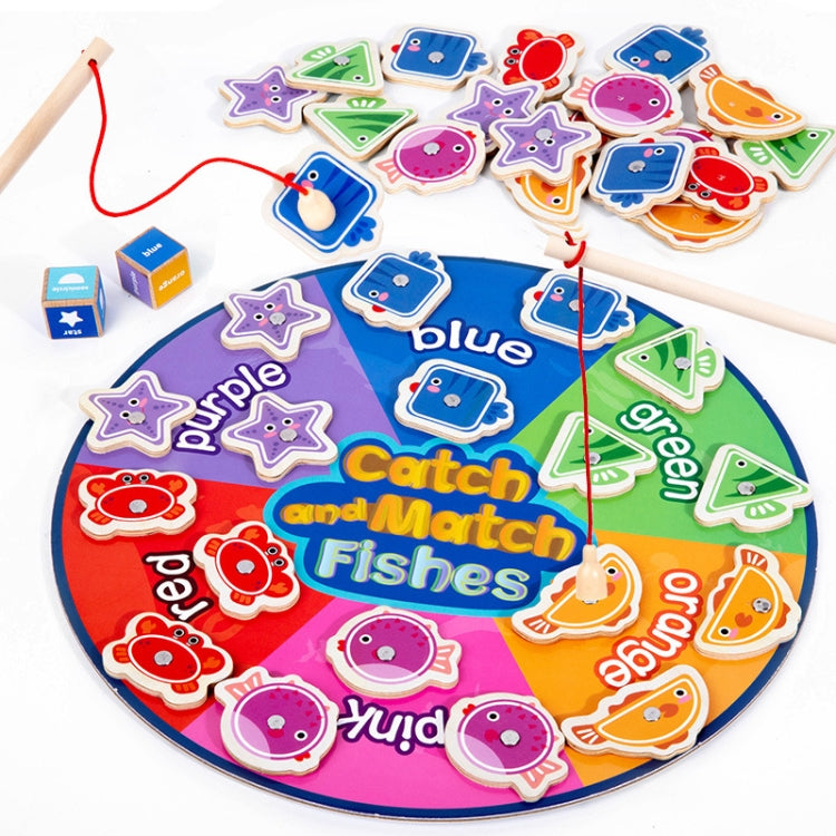 Toddler Color Shape Cognition Fishing Game Montessori Toy Wooden Magnetic Parent-Child Toy